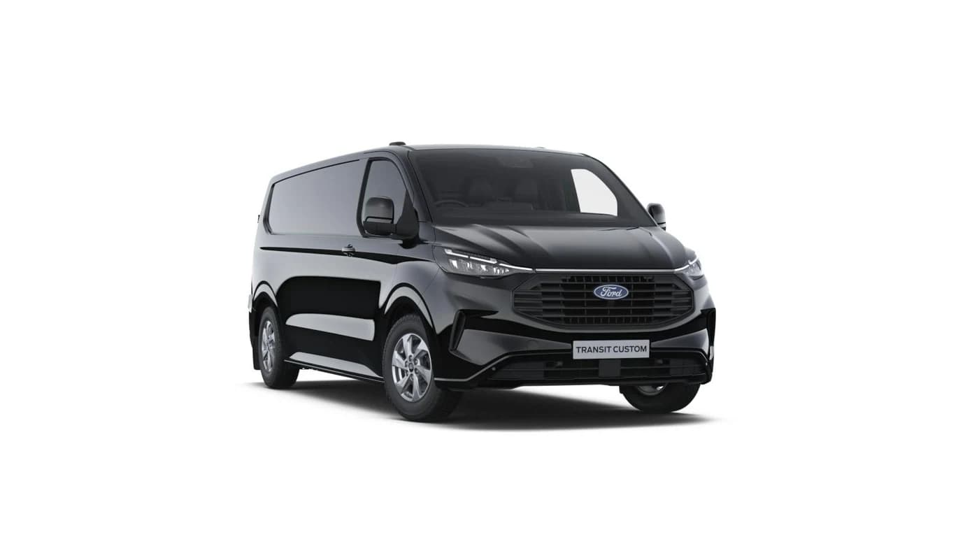 Agate Black Ford Transit Custom Limited L2 Panel Van diesel, front three-quarter view